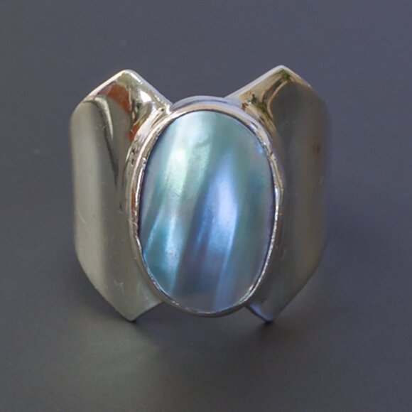 DTR (Jay King) Sterling Mother-of-Pearl Shield Ring — Size 7.25 - Picture 1 of 15